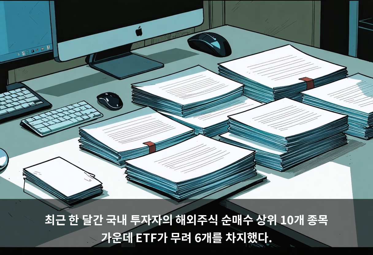 최근 한 달간 국내 투자자의 해외주식 순매수 상위 10개 종목 가운데 ETF가 무려 6개를 차지했다.