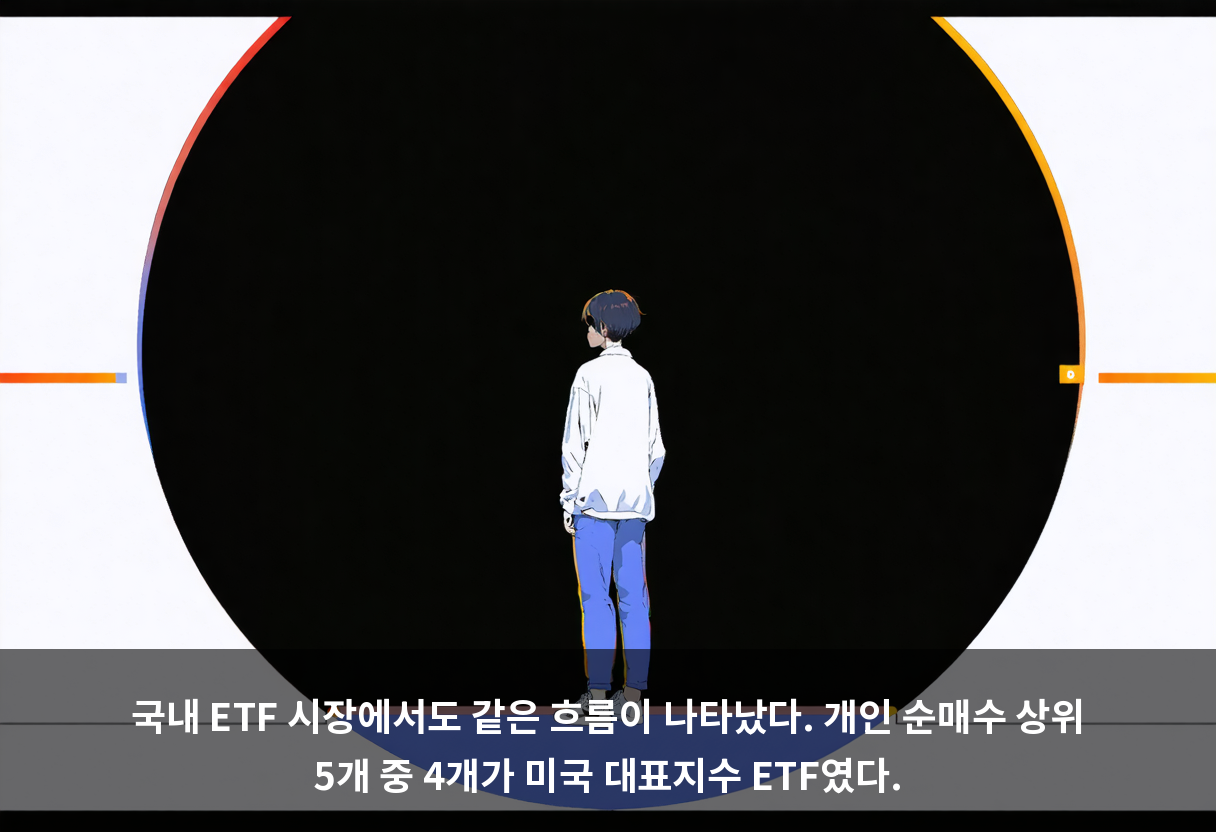 국내 ETF 시장에서도 같은 흐름이 나타났다. 개인 순매수 상위 5개 중 4개가 미국 대표지수 ETF였다.