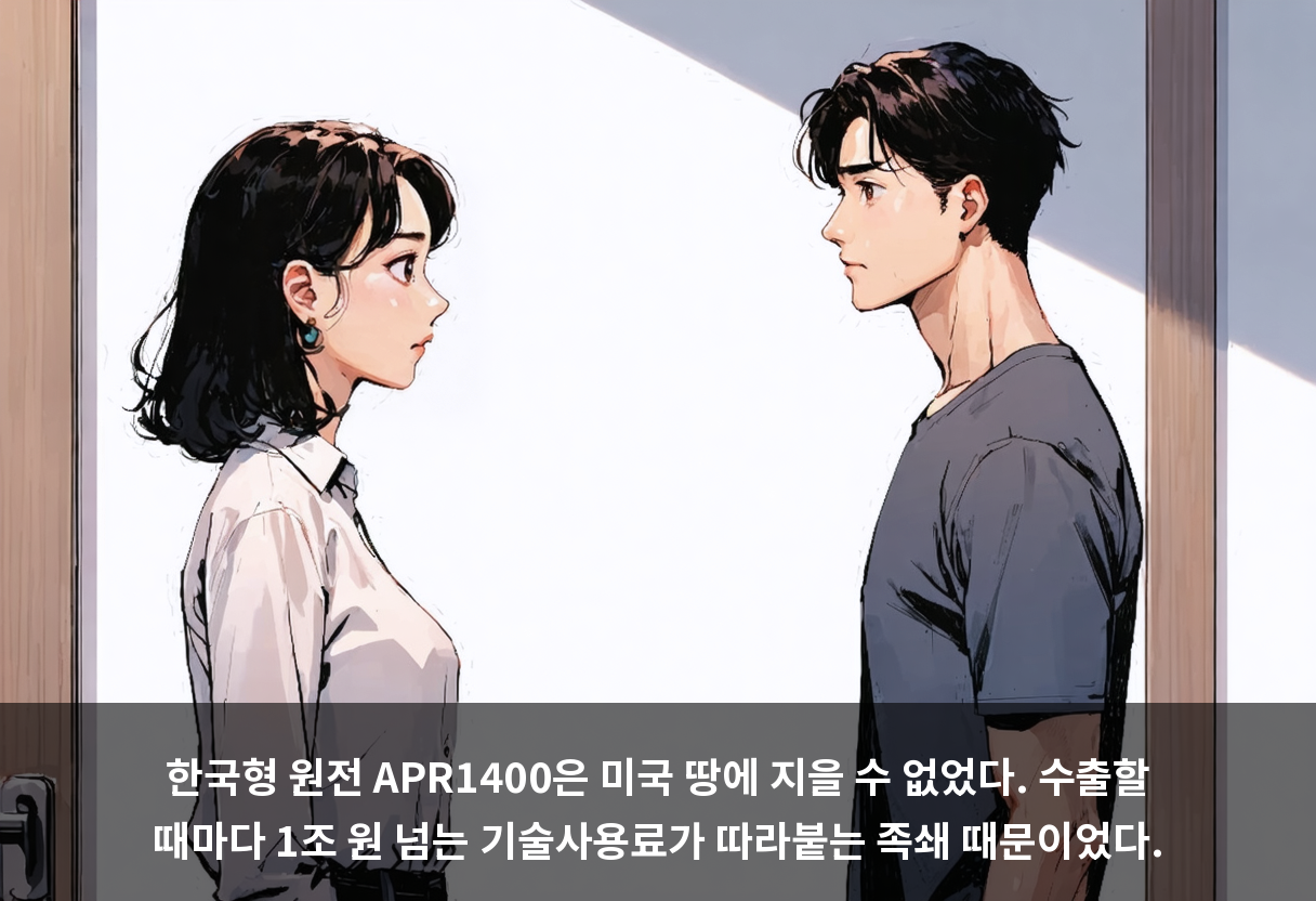 한국형 원전 APR1400은 미국 땅에 지을 수 없었다. 수출할 때마다 1조 원 넘는 기술사용료가 따라붙는 족쇄 때문이었다.
