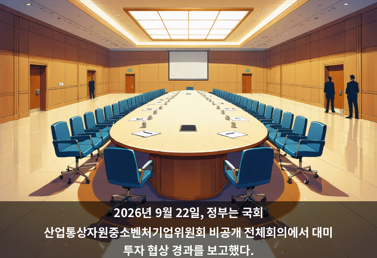 2026년 9월 22일, 정부는 국회 산업통상자원중소벤처기업위원회 비공개 전체회의에서 대미 투자 협상 경과를 보고했다.