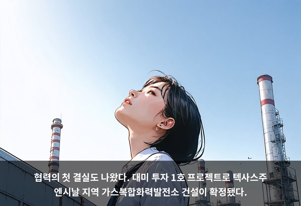 협력의 첫 결실도 나왔다. 대미 투자 1호 프로젝트로 텍사스주 엔시날 지역 가스복합화력발전소 건설이 확정됐다.