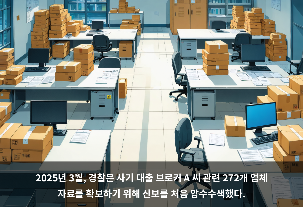 2025년 3월, 경찰은 사기 대출 브로커 A 씨 관련 272개 업체 자료를 확보하기 위해 신보를 처음 압수수색했다.