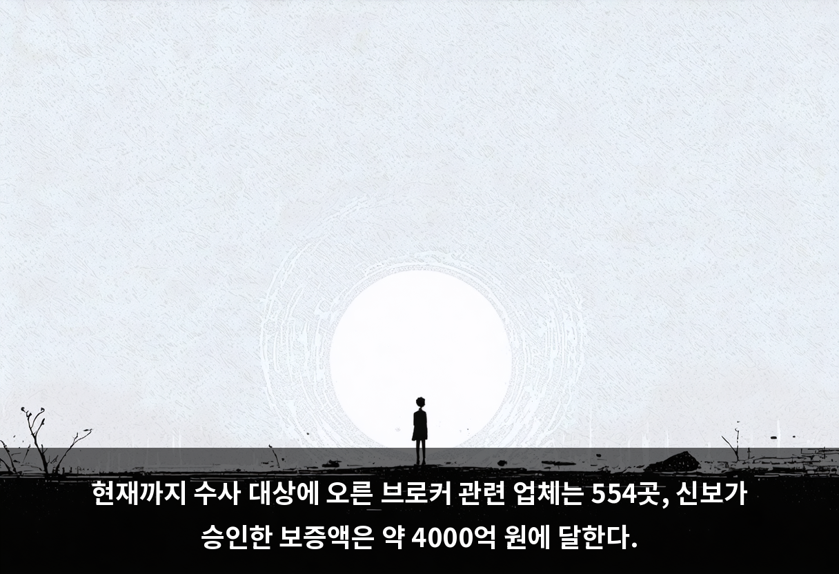현재까지 수사 대상에 오른 브로커 관련 업체는 554곳, 신보가 승인한 보증액은 약 4000억 원에 달한다.