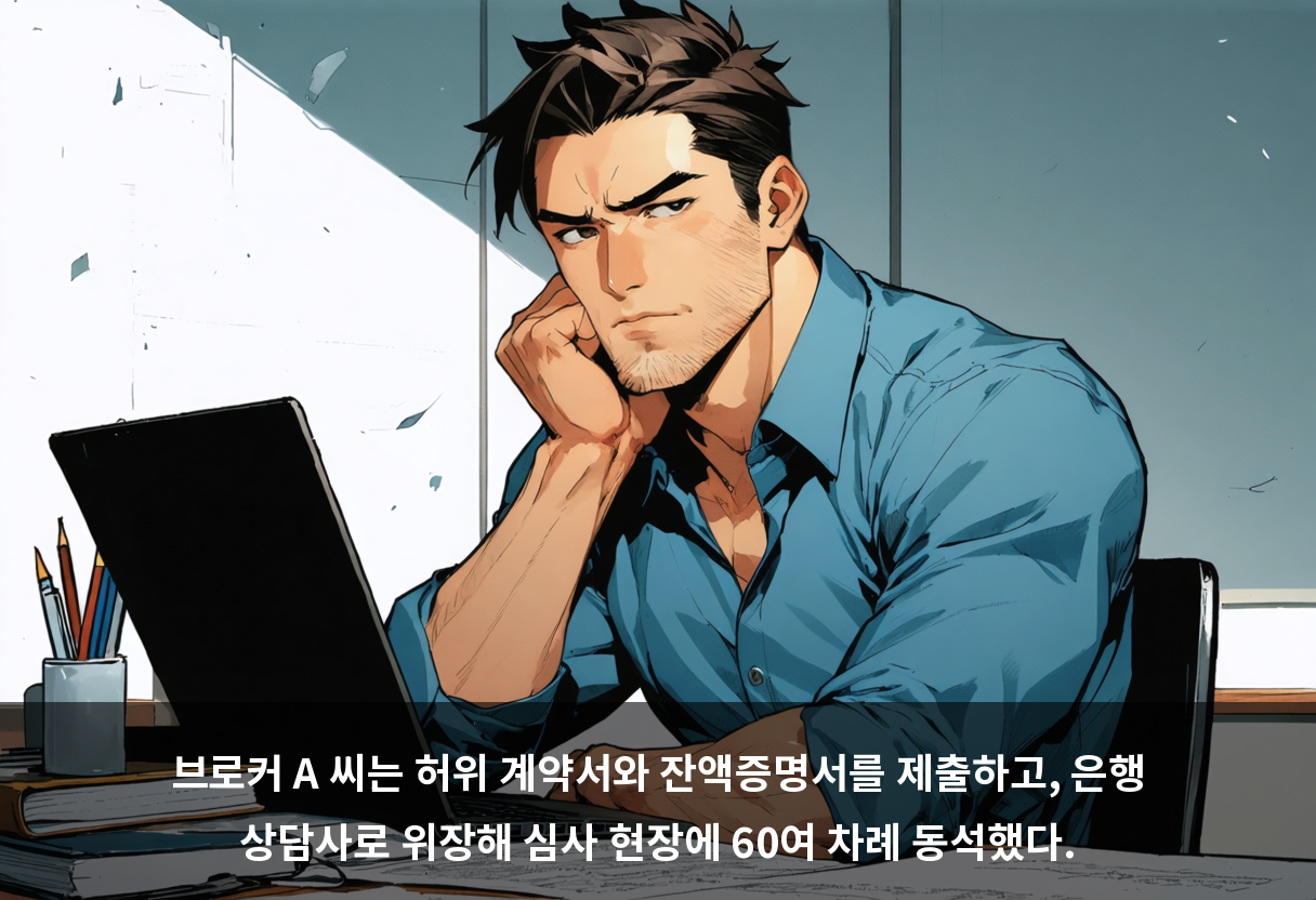 브로커 A 씨는 허위 계약서와 잔액증명서를 제출하고, 은행 상담사로 위장해 심사 현장에 60여 차례 동석했다.