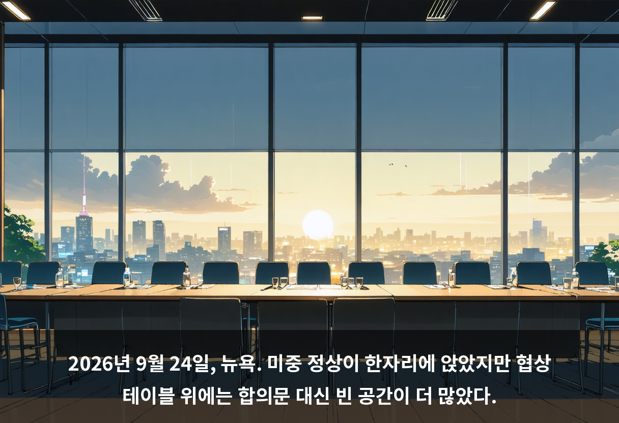 2026년 9월 24일, 뉴욕. 미중 정상이 한자리에 앉았지만 협상 테이블 위에는 합의문 대신 빈 공간이 더 많았다.