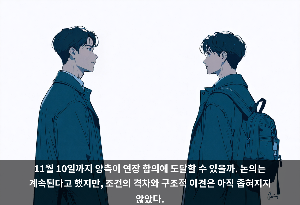11월 10일까지 양측이 연장 합의에 도달할 수 있을까. 논의는 계속된다고 했지만, 조건의 격차와 구조적 이견은 아직 좁혀지지 않았다.