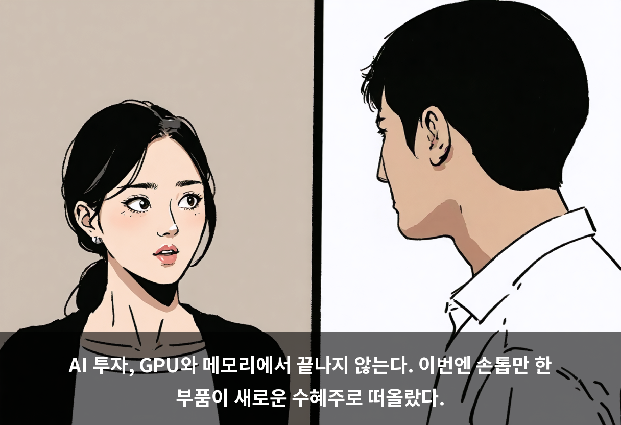 AI 투자, GPU와 메모리에서 끝나지 않는다. 이번엔 손톱만 한 부품이 새로운 수혜주로 떠올랐다.