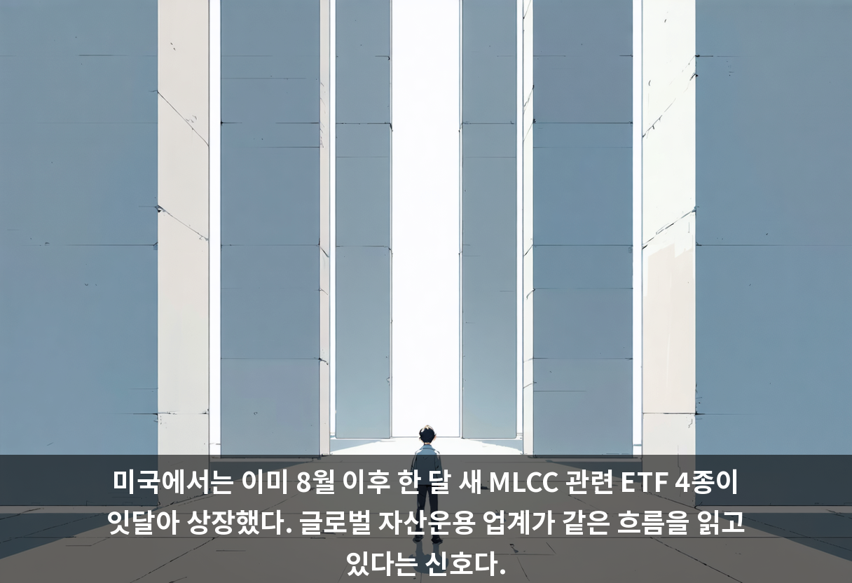 미국에서는 이미 8월 이후 한 달 새 MLCC 관련 ETF 4종이 잇달아 상장했다. 글로벌 자산운용 업계가 같은 흐름을 읽고 있다는 신호다.