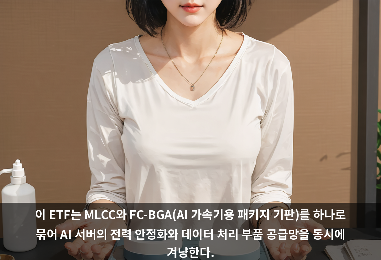 이 ETF는 MLCC와 FC-BGA(AI 가속기용 패키지 기판)를 하나로 묶어 AI 서버의 전력 안정화와 데이터 처리 부품 공급망을 동시에 겨냥한다.
