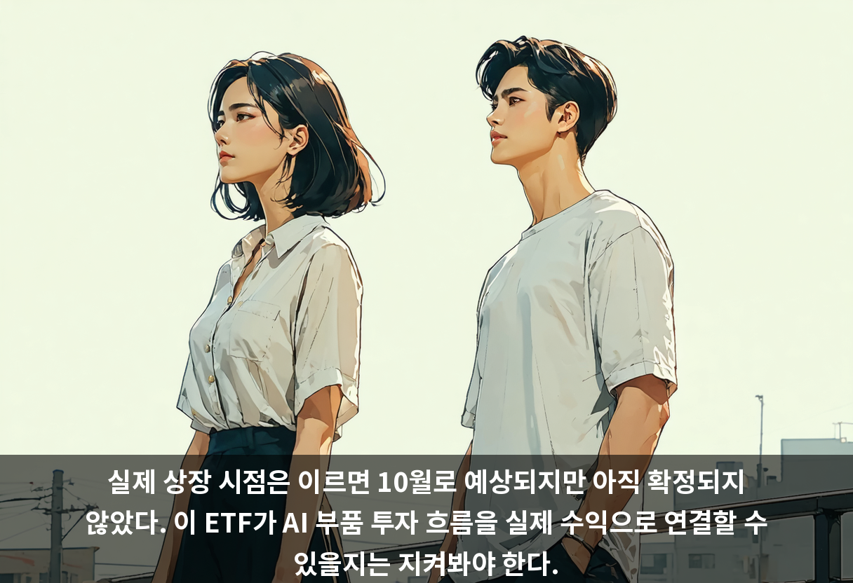 실제 상장 시점은 이르면 10월로 예상되지만 아직 확정되지 않았다. 이 ETF가 AI 부품 투자 흐름을 실제 수익으로 연결할 수 있을지는 지켜봐야 한다.