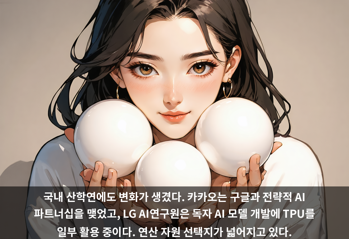국내 산학연에도 변화가 생겼다. 카카오는 구글과 전략적 AI 파트너십을 맺었고, LG AI연구원은 독자 AI 모델 개발에 TPU를 일부 활용 중이다. 연산 자원 선택지가 넓어지고 있다.