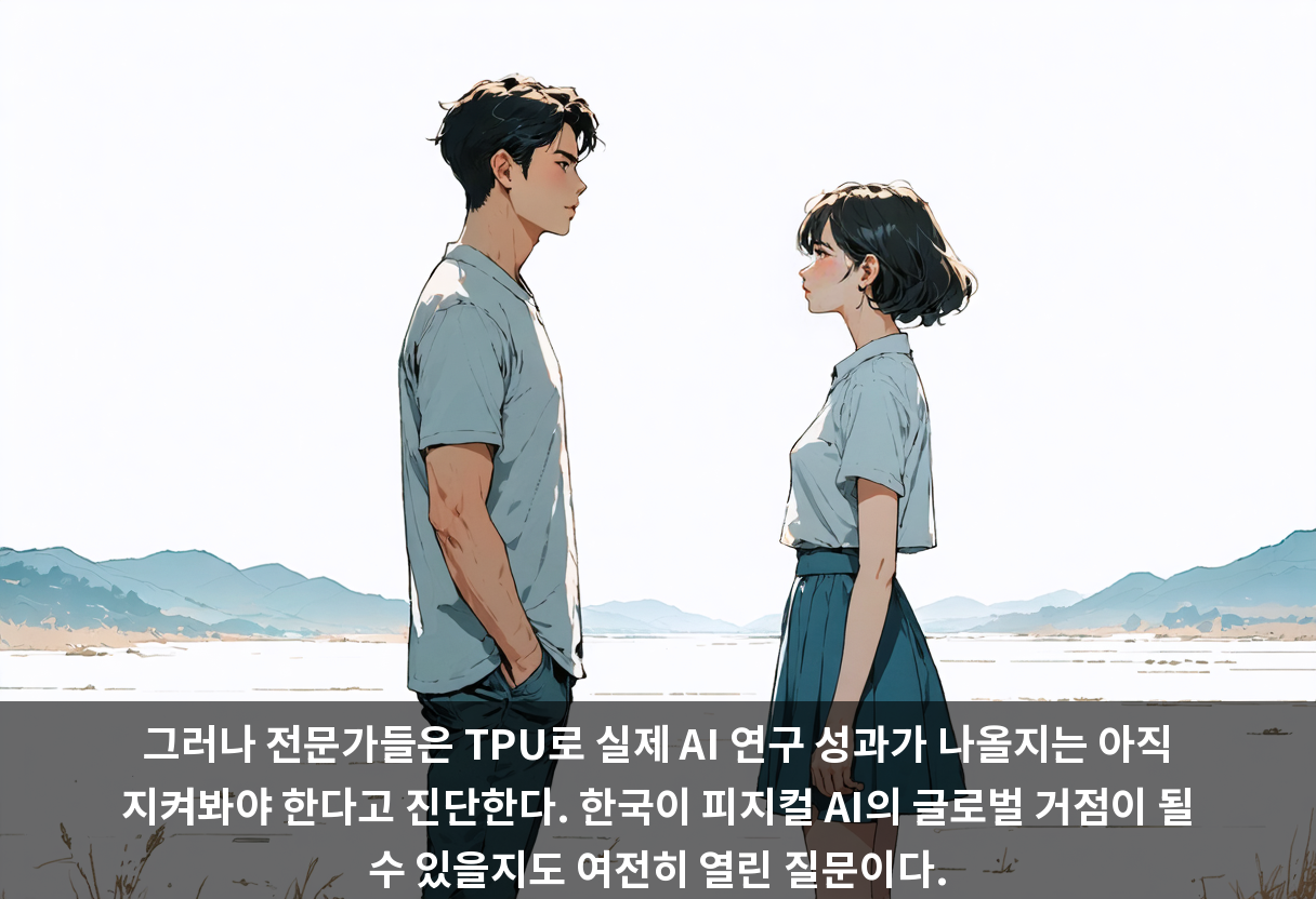 그러나 전문가들은 TPU로 실제 AI 연구 성과가 나올지는 아직 지켜봐야 한다고 진단한다. 한국이 피지컬 AI의 글로벌 거점이 될 수 있을지도 여전히 열린 질문이다.