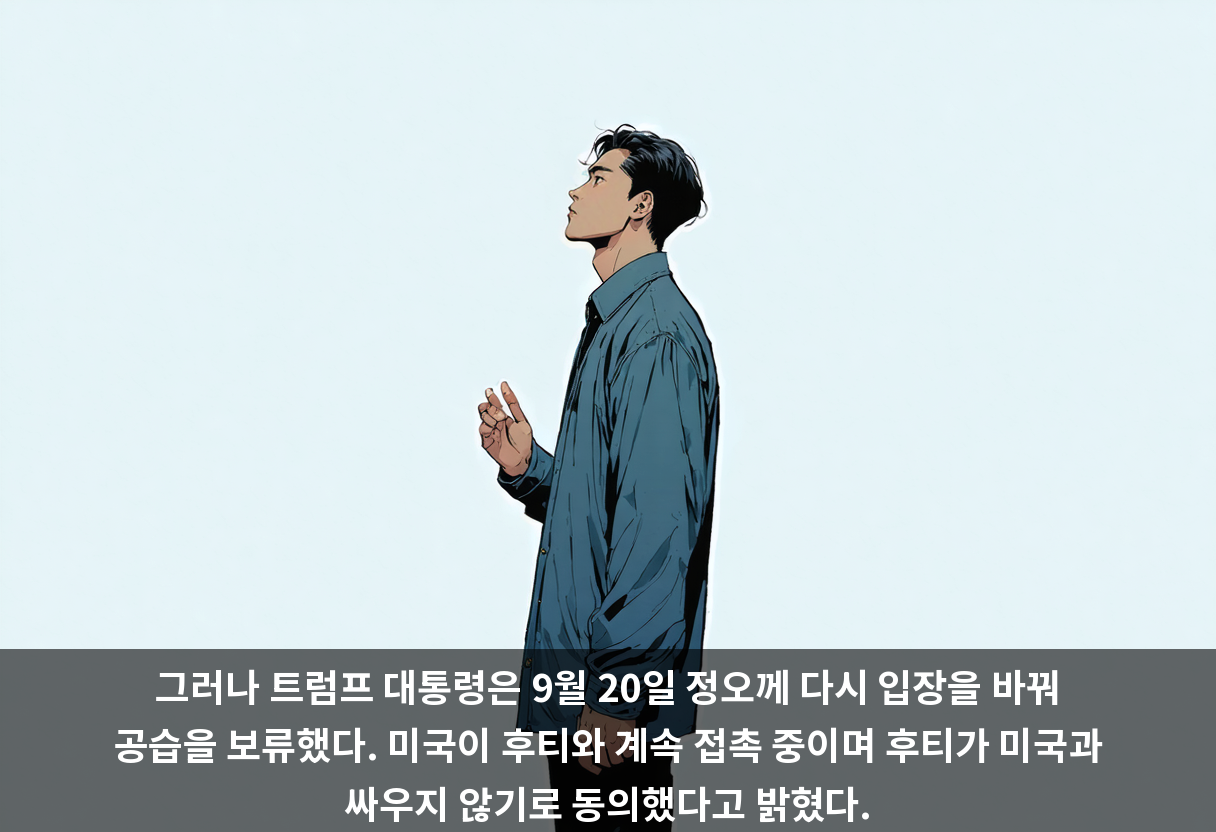 그러나 트럼프 대통령은 9월 20일 정오께 다시 입장을 바꿔 공습을 보류했다. 미국이 후티와 계속 접촉 중이며 후티가 미국과 싸우지 않기로 동의했다고 밝혔다.