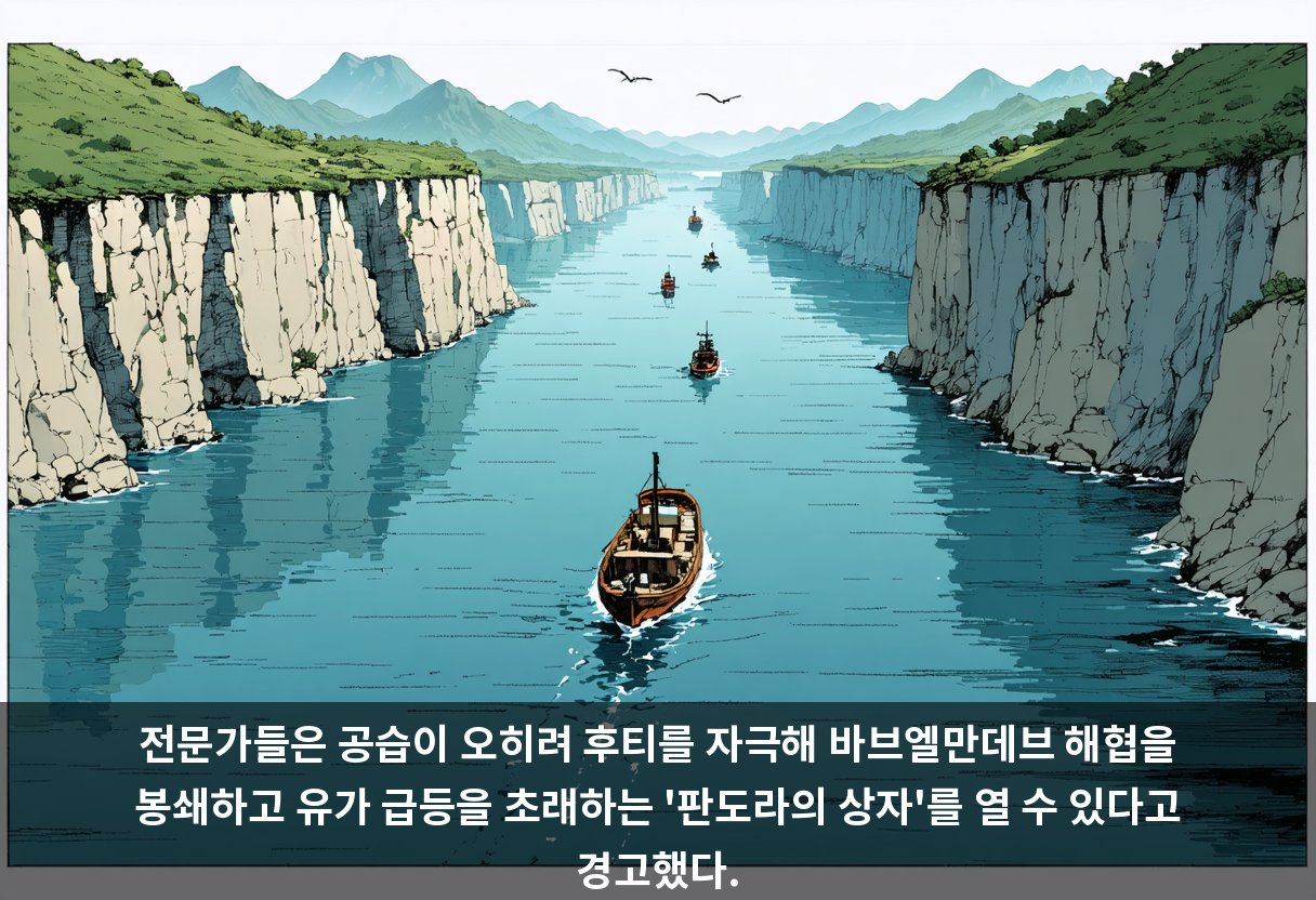전문가들은 공습이 오히려 후티를 자극해 바브엘만데브 해협을 봉쇄하고 유가 급등을 초래하는 '판도라의 상자'를 열 수 있다고 경고했다.
