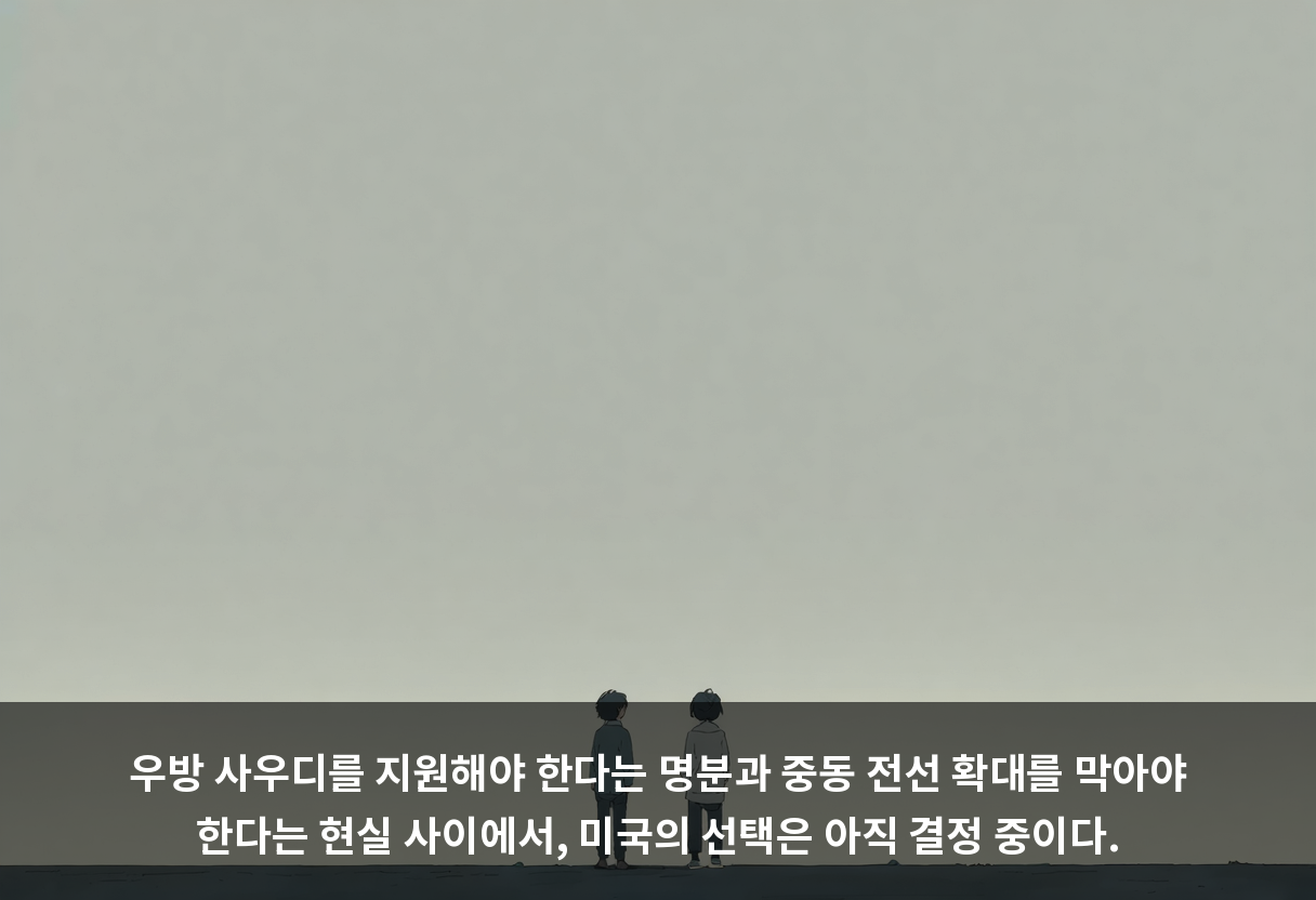 우방 사우디를 지원해야 한다는 명분과 중동 전선 확대를 막아야 한다는 현실 사이에서, 미국의 선택은 아직 결정 중이다.