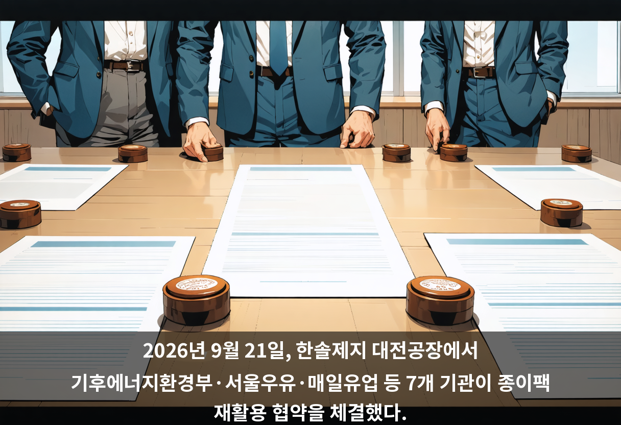 2026년 9월 21일, 한솔제지 대전공장에서 기후에너지환경부·서울우유·매일유업 등 7개 기관이 종이팩 재활용 협약을 체결했다.