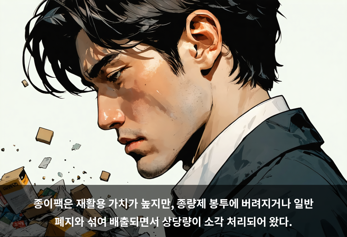 종이팩은 재활용 가치가 높지만, 종량제 봉투에 버려지거나 일반 폐지와 섞여 배출되면서 상당량이 소각 처리되어 왔다.