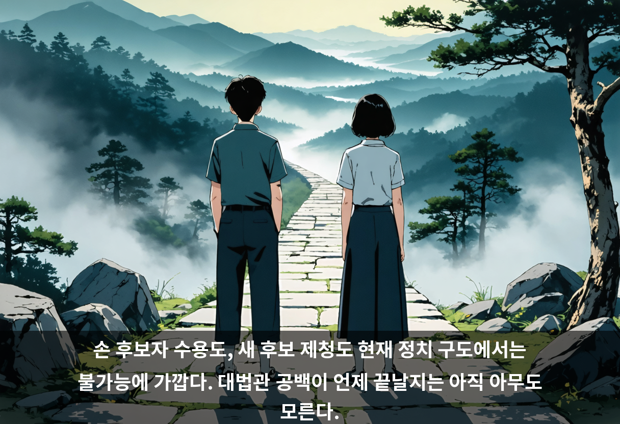 손 후보자 수용도, 새 후보 제청도 현재 정치 구도에서는 불가능에 가깝다. 대법관 공백이 언제 끝날지는 아직 아무도 모른다.
