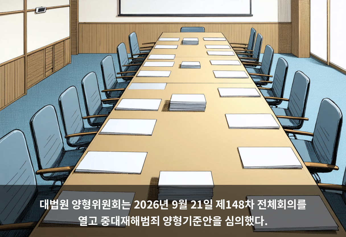 대법원 양형위원회는 2026년 9월 21일 제148차 전체회의를 열고 중대재해범죄 양형기준안을 심의했다.