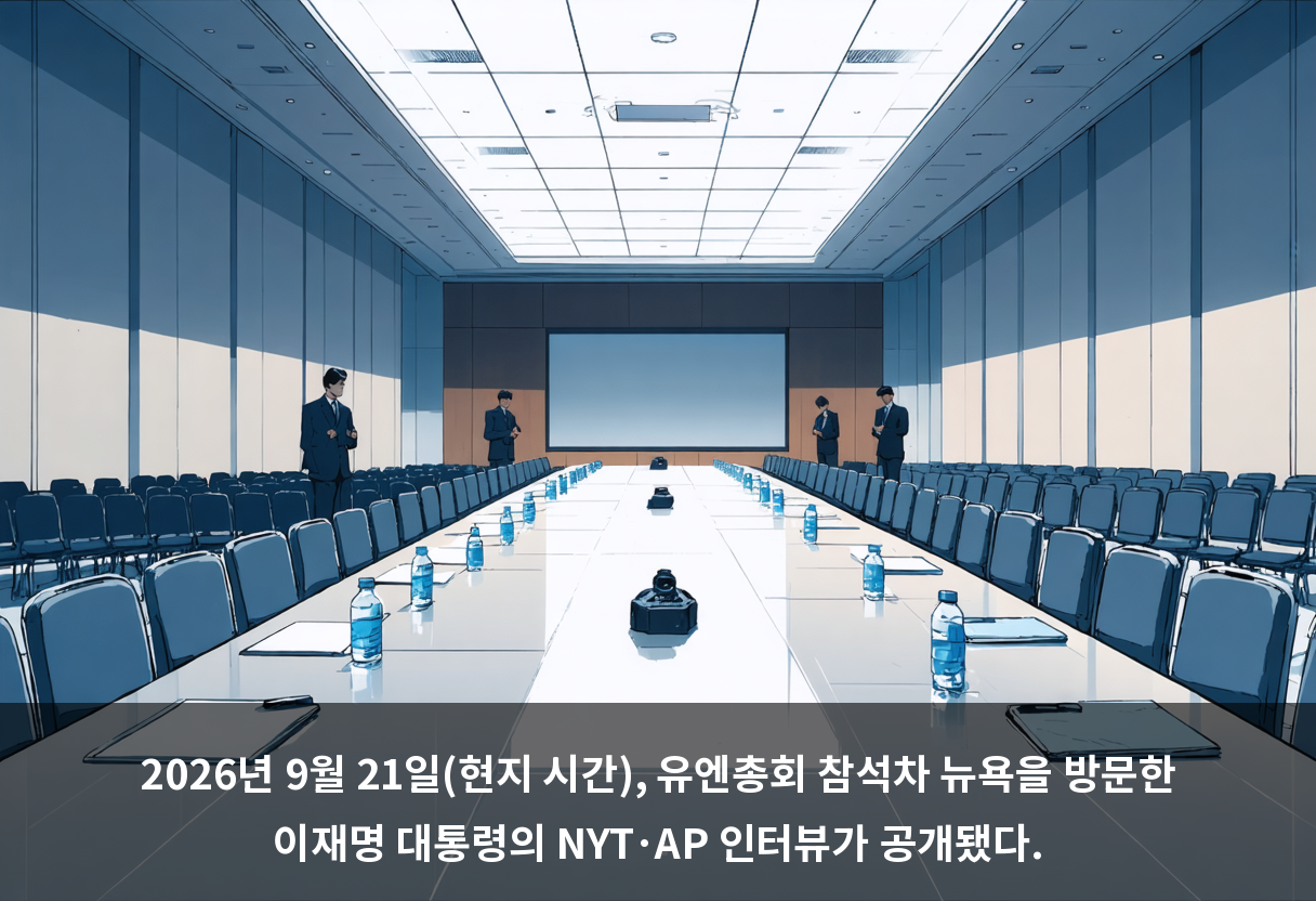 2026년 9월 21일(현지 시간), 유엔총회 참석차 뉴욕을 방문한 이재명 대통령의 NYT·AP 인터뷰가 공개됐다.