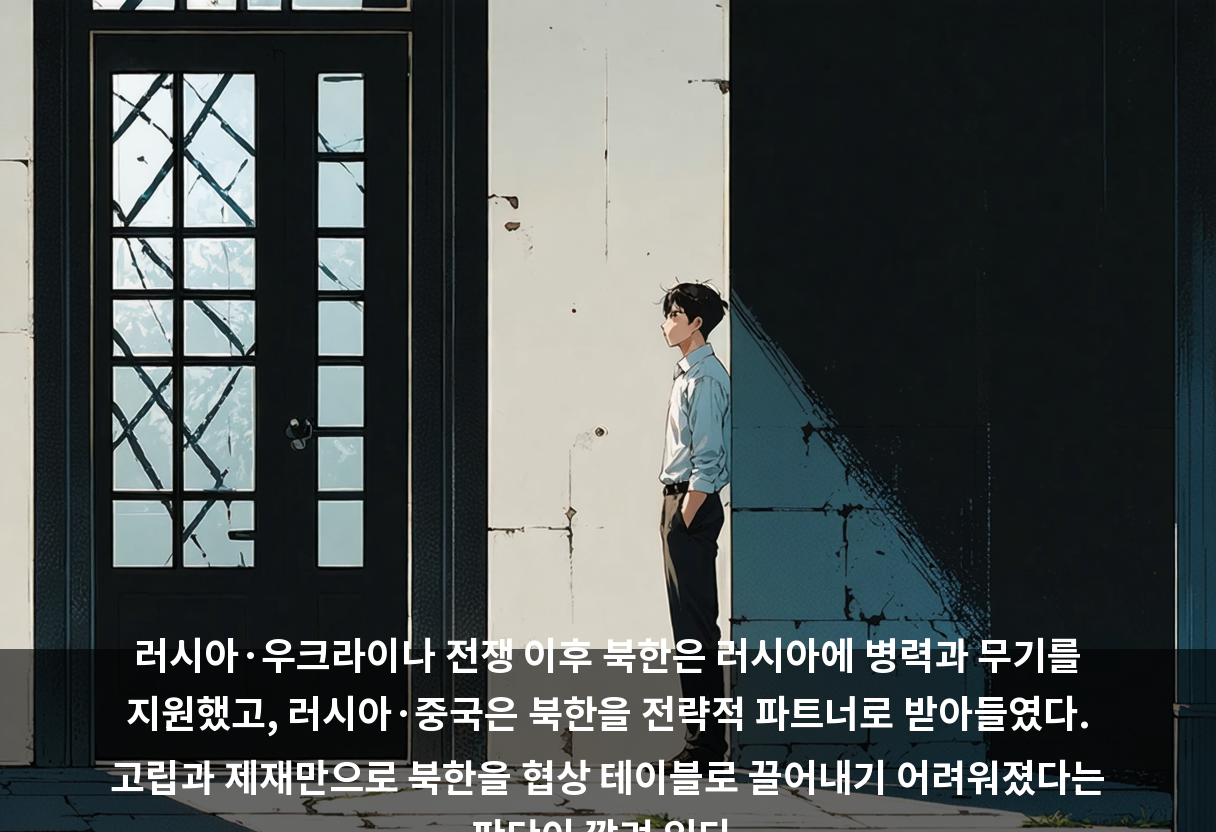 러시아·우크라이나 전쟁 이후 북한은 러시아에 병력과 무기를 지원했고, 러시아·중국은 북한을 전략적 파트너로 받아들였다. 고립과 제재만으로 북한을 협상 테이블로 끌어내기 어려워졌다는 판단이 깔려 있다.