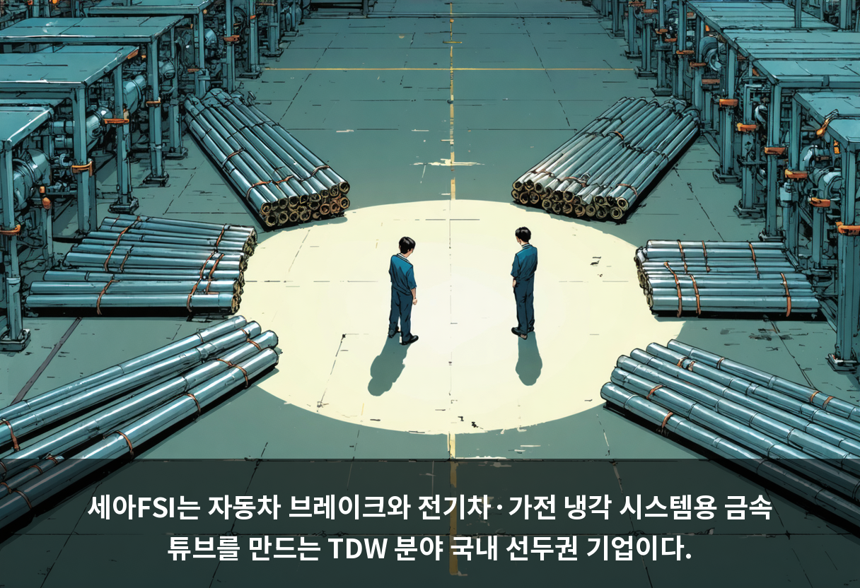 세아FSI는 자동차 브레이크와 전기차·가전 냉각 시스템용 금속 튜브를 만드는 TDW 분야 국내 선두권 기업이다.