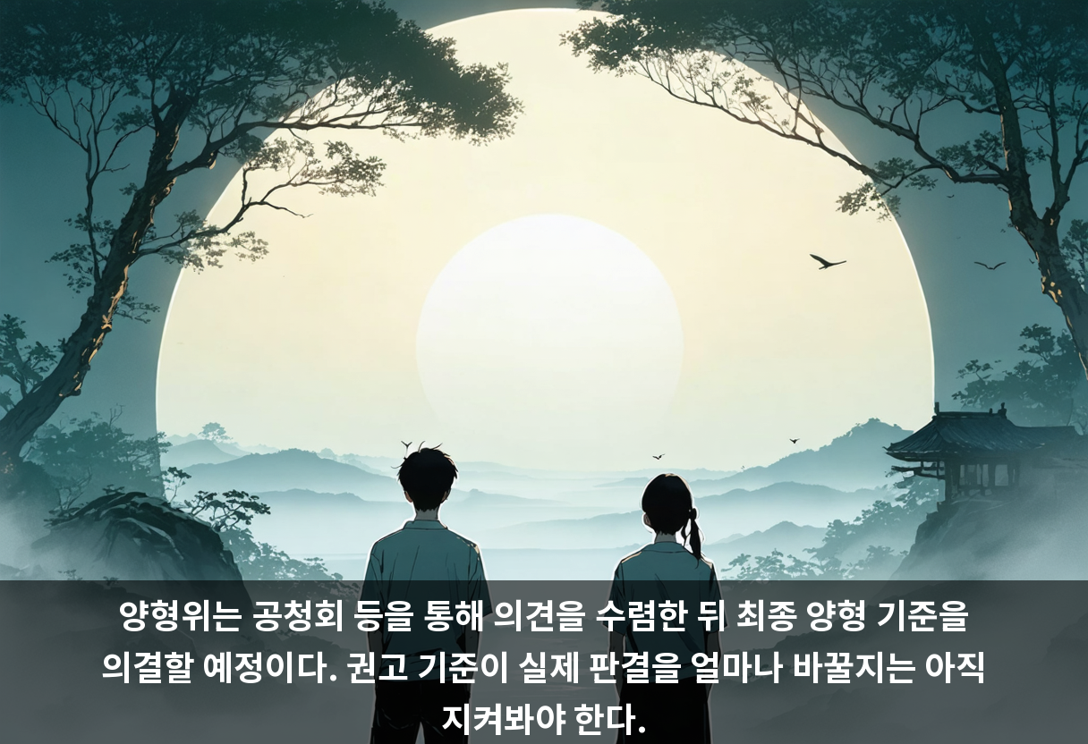 양형위는 공청회 등을 통해 의견을 수렴한 뒤 최종 양형 기준을 의결할 예정이다. 권고 기준이 실제 판결을 얼마나 바꿀지는 아직 지켜봐야 한다.