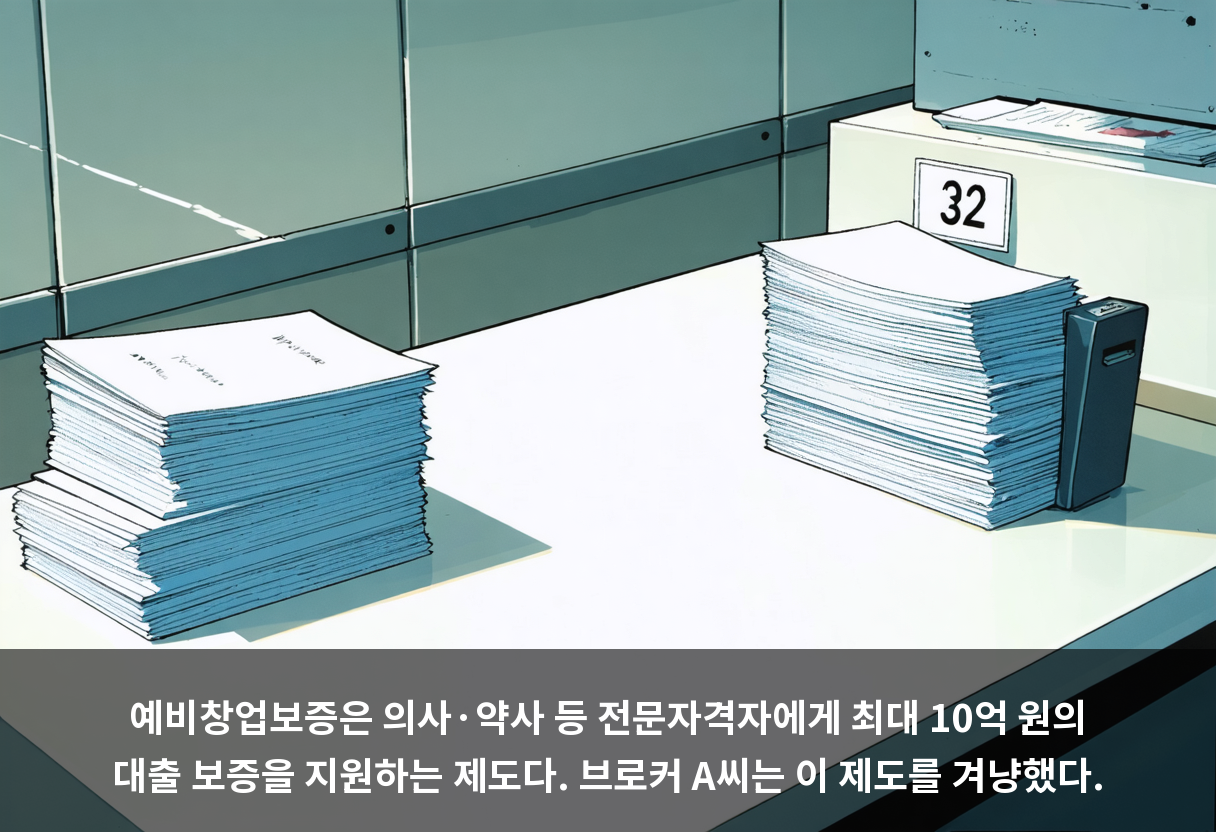예비창업보증은 의사·약사 등 전문자격자에게 최대 10억 원의 대출 보증을 지원하는 제도다. 브로커 A씨는 이 제도를 겨냥했다.