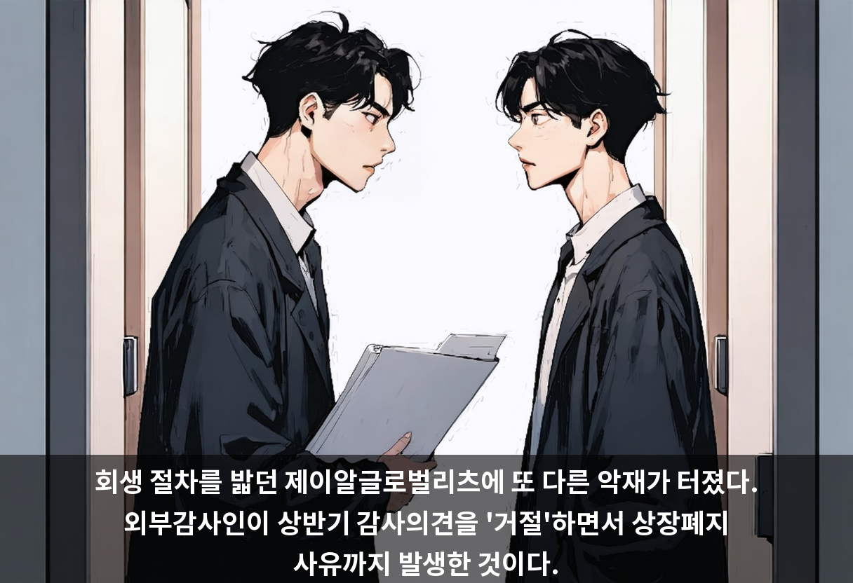 회생 절차를 밟던 제이알글로벌리츠에 또 다른 악재가 터졌다. 외부감사인이 상반기 감사의견을 '거절'하면서 상장폐지 사유까지 발생한 것이다.