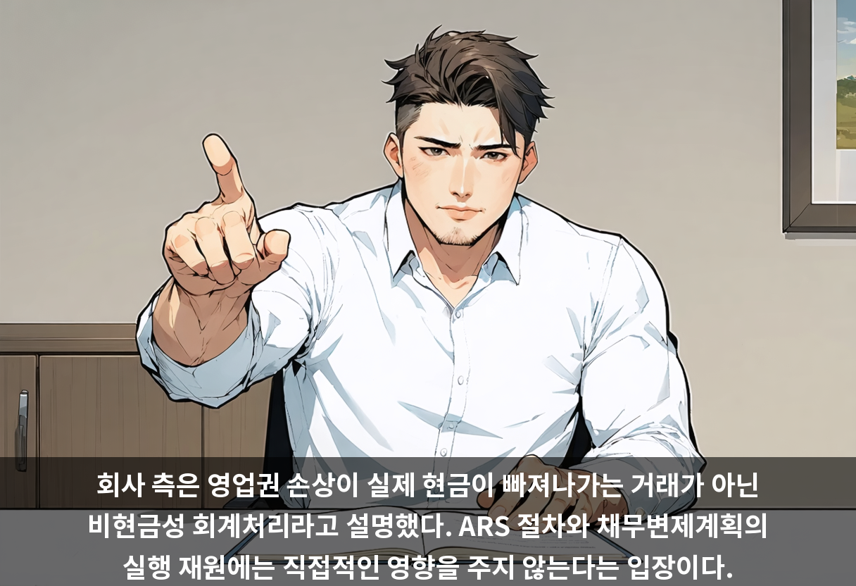 회사 측은 영업권 손상이 실제 현금이 빠져나가는 거래가 아닌 비현금성 회계처리라고 설명했다. ARS 절차와 채무변제계획의 실행 재원에는 직접적인 영향을 주지 않는다는 입장이다.