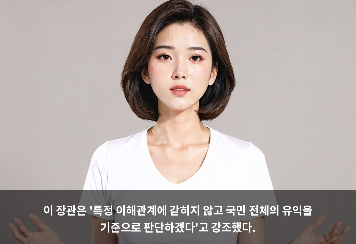 이 장관은 '특정 이해관계에 갇히지 않고 국민 전체의 유익을 기준으로 판단하겠다'고 강조했다.