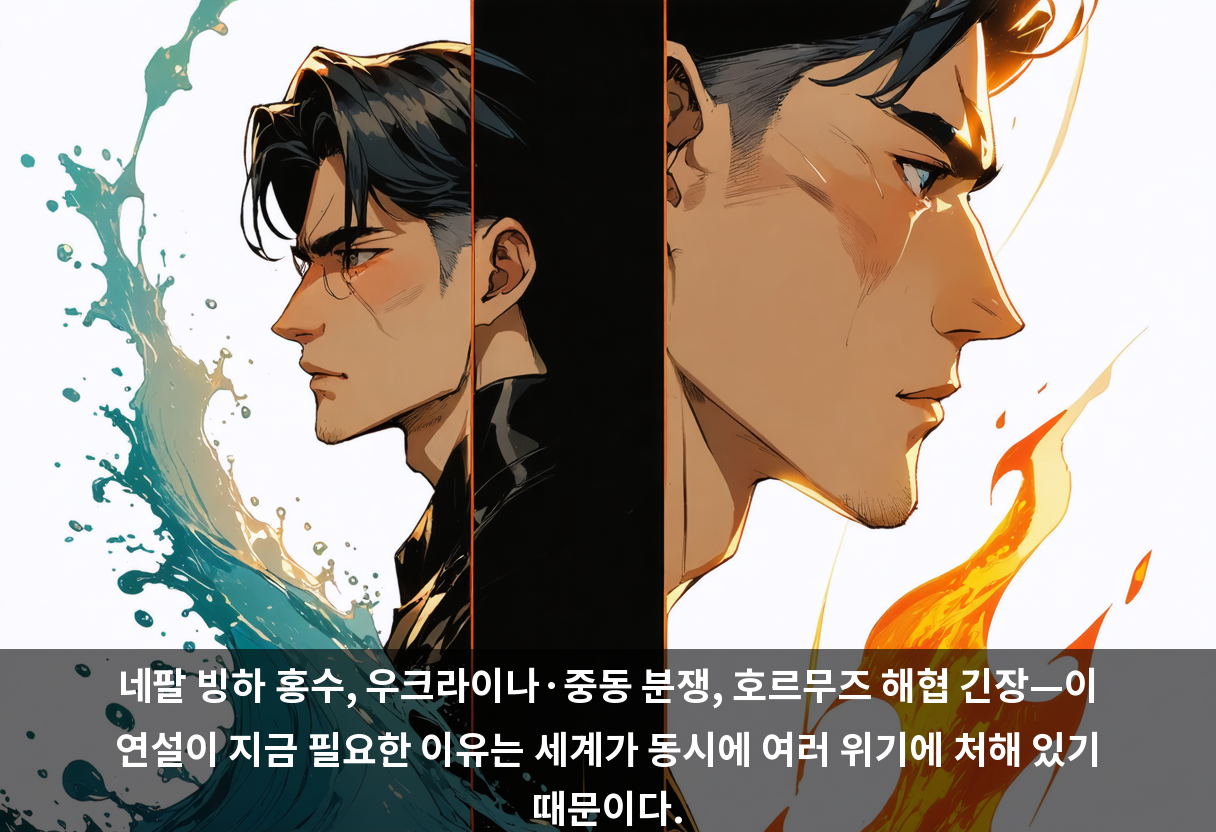 네팔 빙하 홍수, 우크라이나·중동 분쟁, 호르무즈 해협 긴장—이 연설이 지금 필요한 이유는 세계가 동시에 여러 위기에 처해 있기 때문이다.