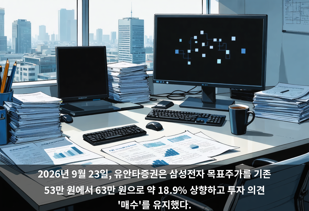 2026년 9월 23일, 유안타증권은 삼성전자 목표주가를 기존 53만 원에서 63만 원으로 약 18.9% 상향하고 투자 의견 '매수'를 유지했다.