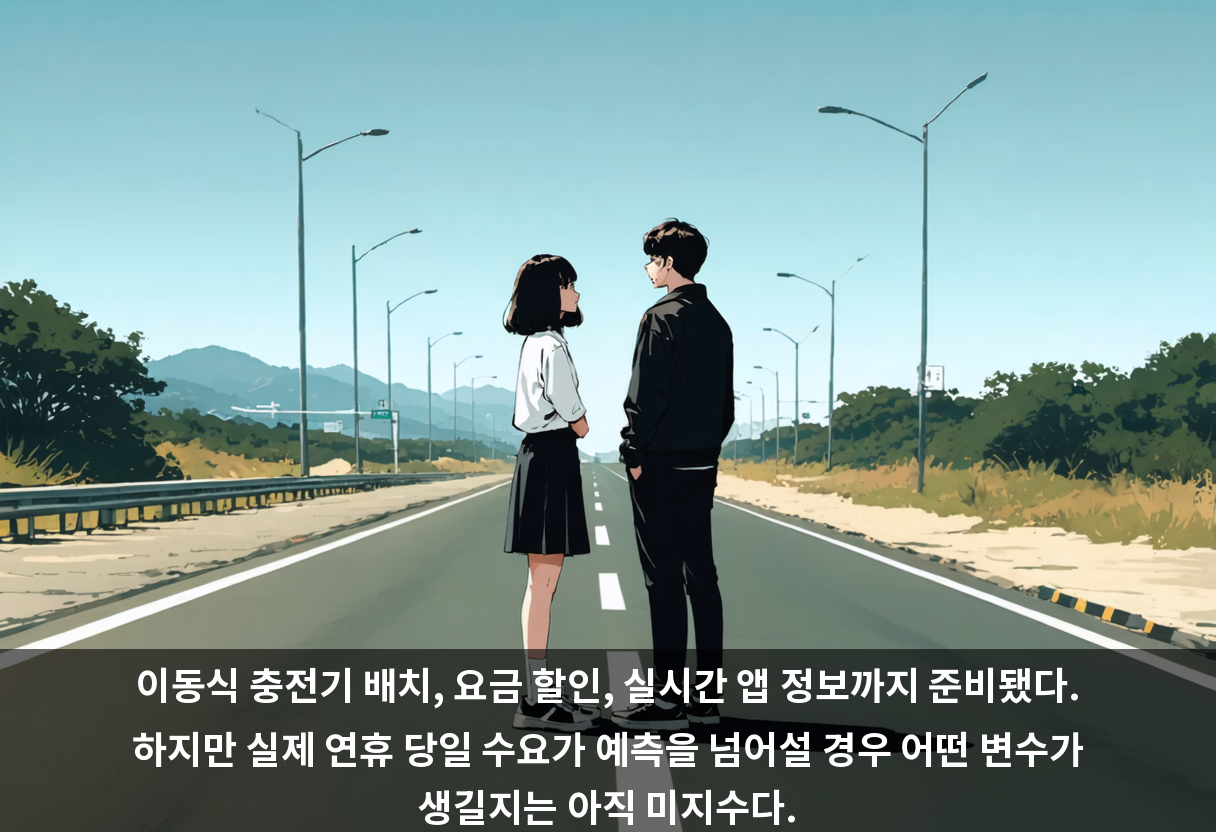 이동식 충전기 배치, 요금 할인, 실시간 앱 정보까지 준비됐다. 하지만 실제 연휴 당일 수요가 예측을 넘어설 경우 어떤 변수가 생길지는 아직 미지수다.