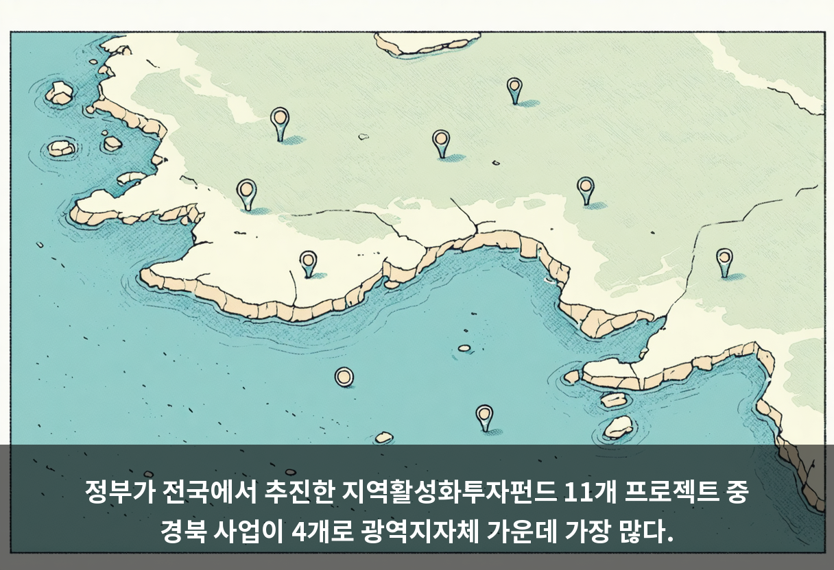 정부가 전국에서 추진한 지역활성화투자펀드 11개 프로젝트 중 경북 사업이 4개로 광역지자체 가운데 가장 많다.