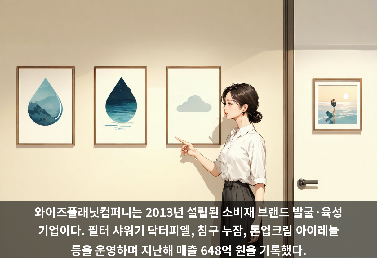 와이즈플래닛컴퍼니는 2013년 설립된 소비재 브랜드 발굴·육성 기업이다. 필터 샤워기 닥터피엘, 침구 누잠, 톤업크림 아이레놀 등을 운영하며 지난해 매출 648억 원을 기록했다.