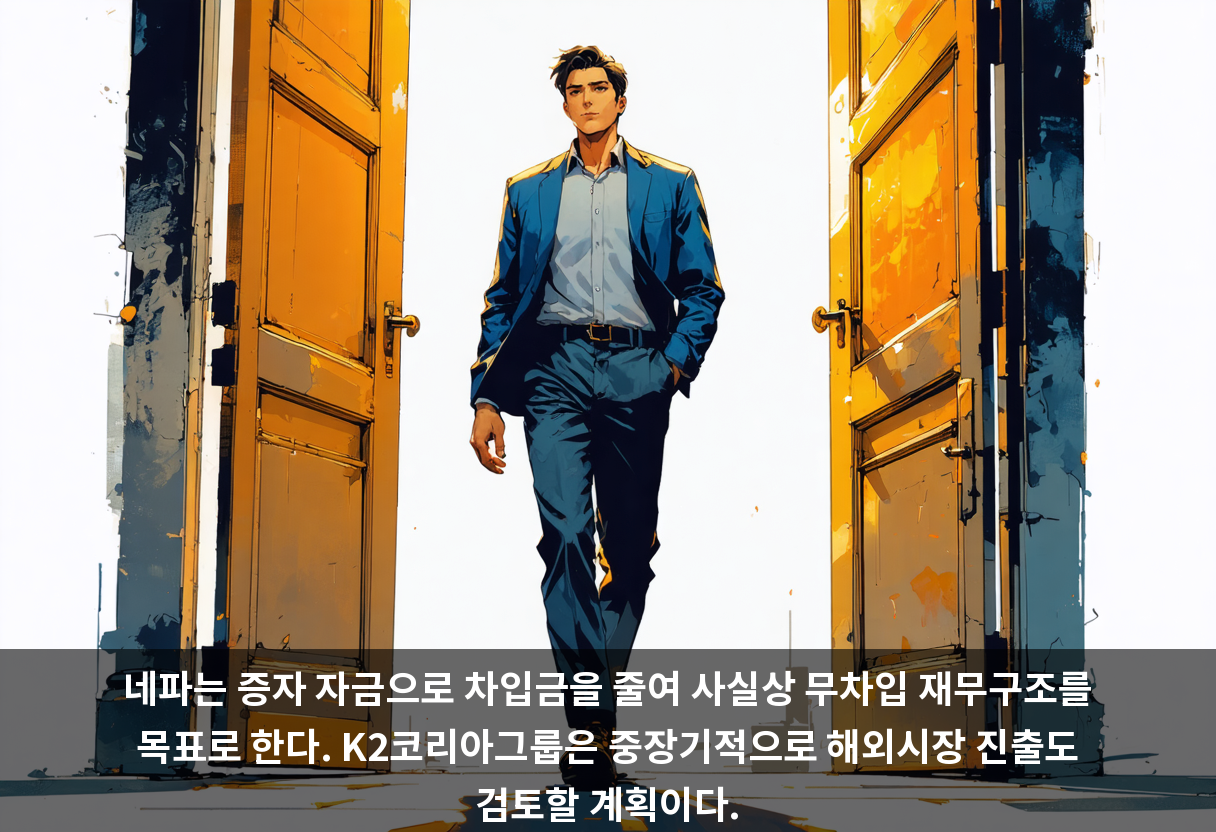 네파는 증자 자금으로 차입금을 줄여 사실상 무차입 재무구조를 목표로 한다. K2코리아그룹은 중장기적으로 해외시장 진출도 검토할 계획이다.