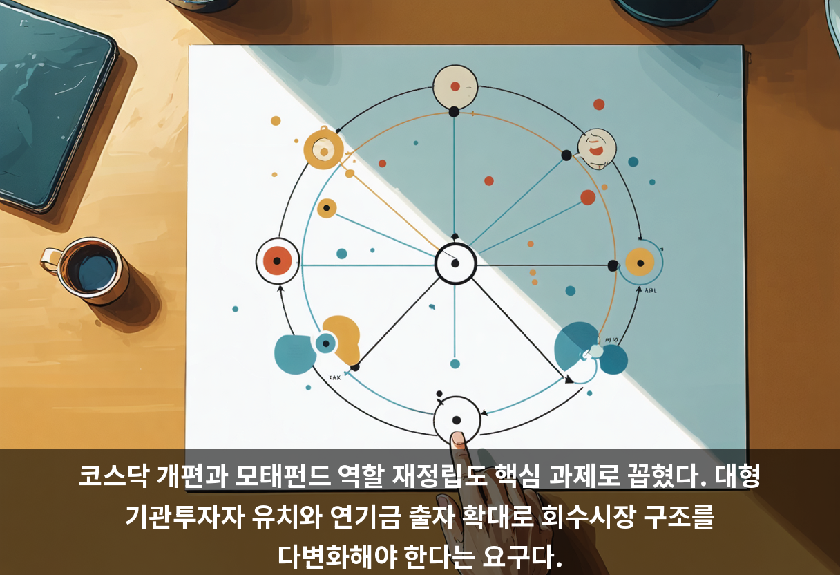 코스닥 개편과 모태펀드 역할 재정립도 핵심 과제로 꼽혔다. 대형 기관투자자 유치와 연기금 출자 확대로 회수시장 구조를 다변화해야 한다는 요구다.