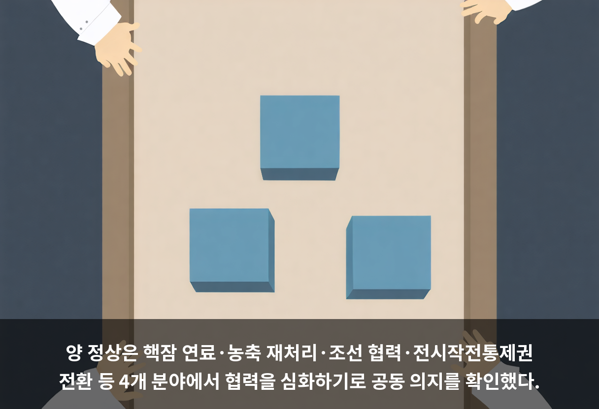 양 정상은 핵잠 연료·농축 재처리·조선 협력·전시작전통제권 전환 등 4개 분야에서 협력을 심화하기로 공동 의지를 확인했다.