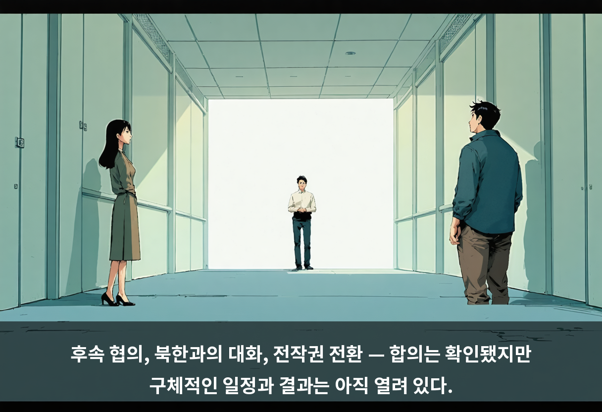 후속 협의, 북한과의 대화, 전작권 전환 — 합의는 확인됐지만 구체적인 일정과 결과는 아직 열려 있다.