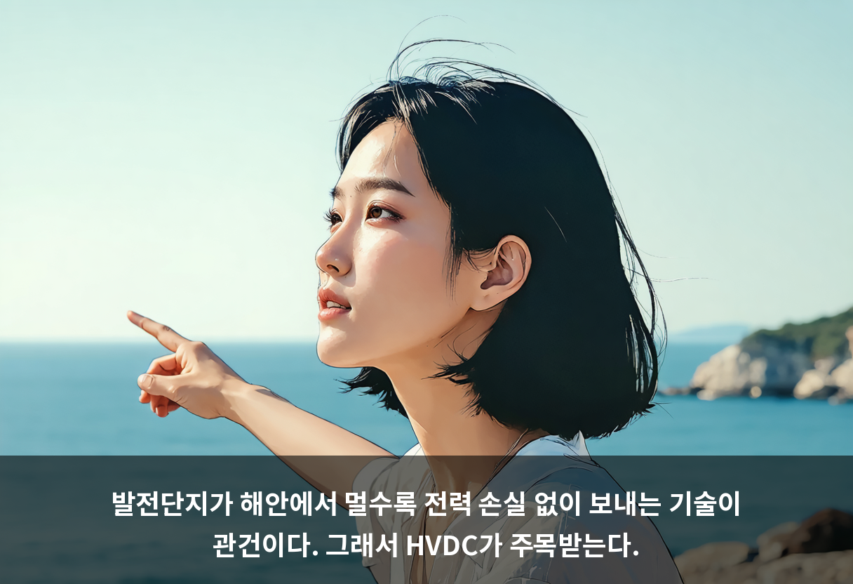 발전단지가 해안에서 멀수록 전력 손실 없이 보내는 기술이 관건이다. 그래서 HVDC가 주목받는다.