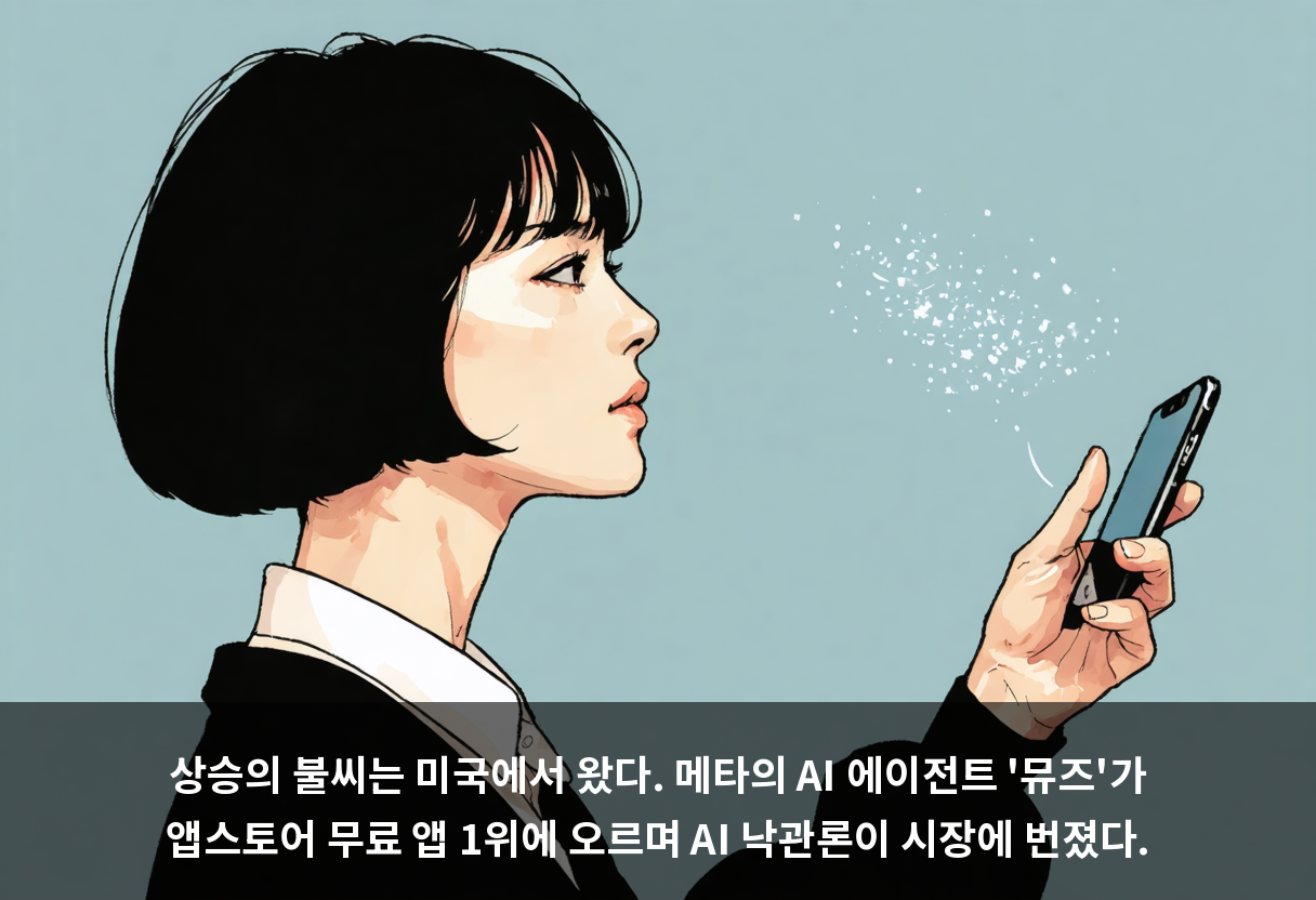 상승의 불씨는 미국에서 왔다. 메타의 AI 에이전트 '뮤즈'가 앱스토어 무료 앱 1위에 오르며 AI 낙관론이 시장에 번졌다.