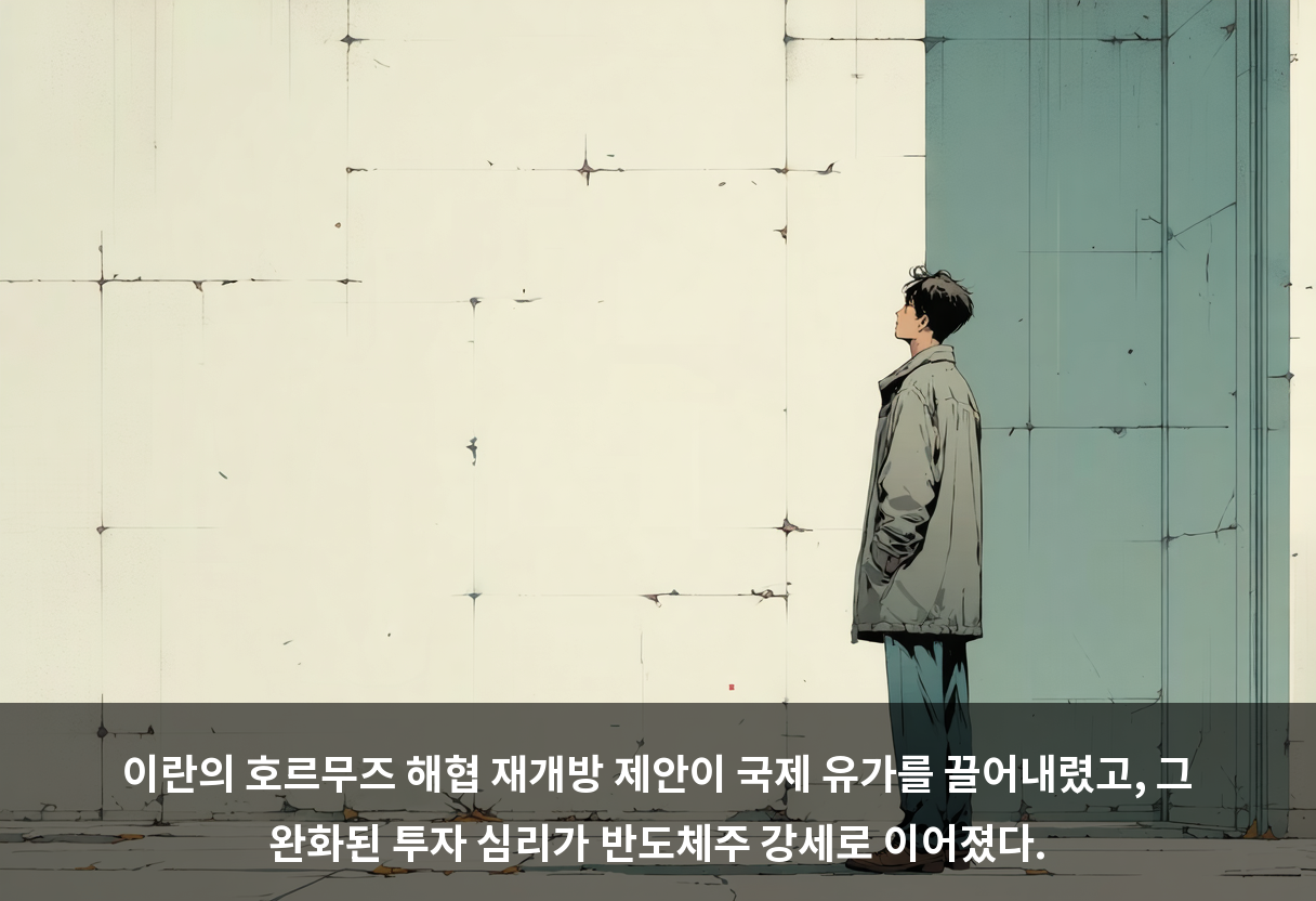 이란의 호르무즈 해협 재개방 제안이 국제 유가를 끌어내렸고, 그 완화된 투자 심리가 반도체주 강세로 이어졌다.