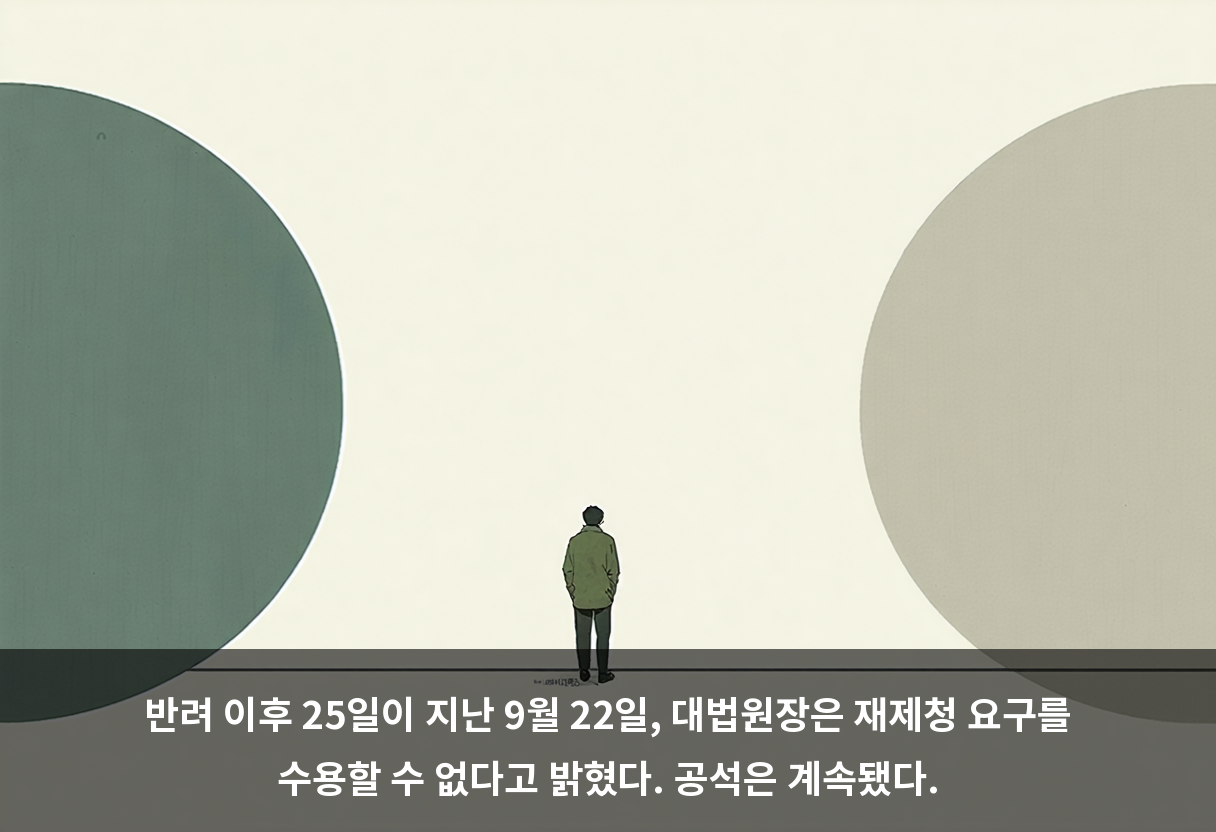 반려 이후 25일이 지난 9월 22일, 대법원장은 재제청 요구를 수용할 수 없다고 밝혔다. 공석은 계속됐다.