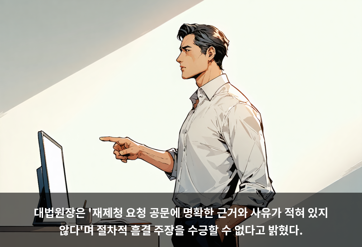 대법원장은 '재제청 요청 공문에 명확한 근거와 사유가 적혀 있지 않다'며 절차적 흠결 주장을 수긍할 수 없다고 밝혔다.