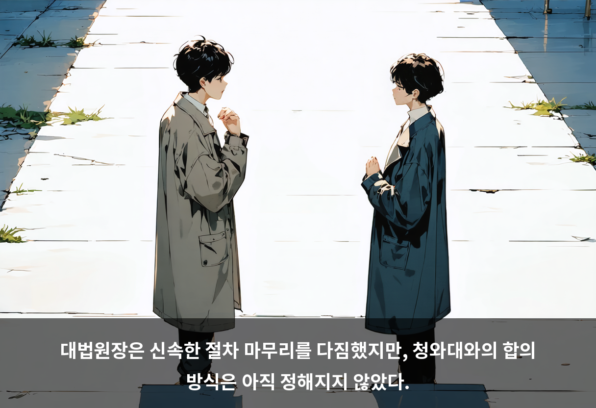 대법원장은 신속한 절차 마무리를 다짐했지만, 청와대와의 합의 방식은 아직 정해지지 않았다.