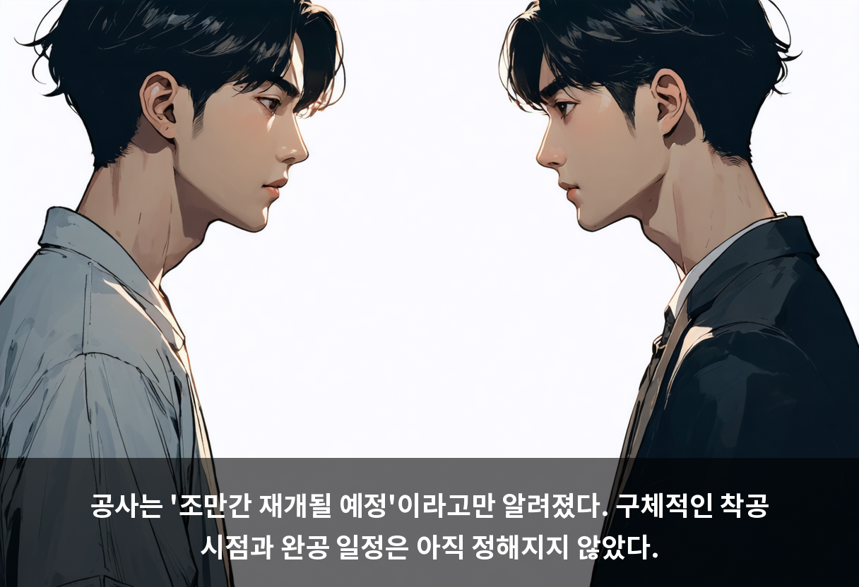 공사는 '조만간 재개될 예정'이라고만 알려졌다. 구체적인 착공 시점과 완공 일정은 아직 정해지지 않았다.