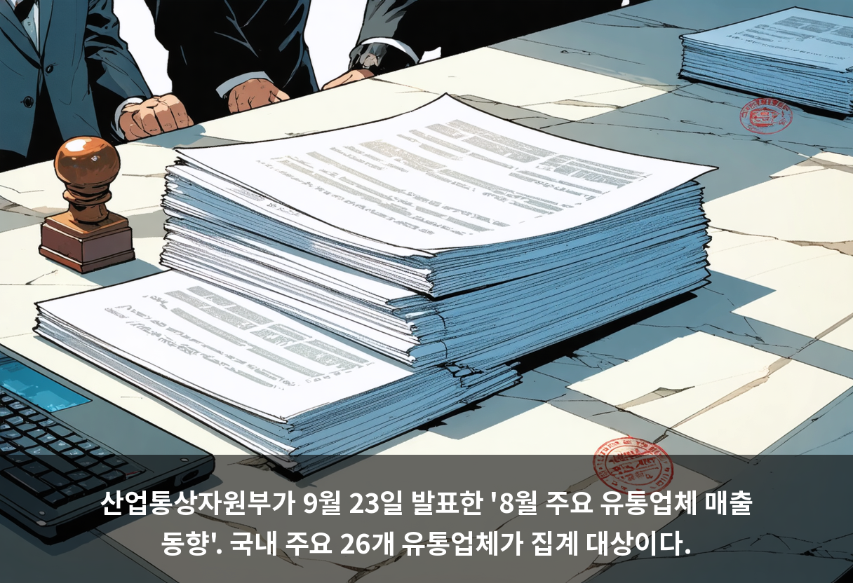 산업통상자원부가 9월 23일 발표한 '8월 주요 유통업체 매출 동향'. 국내 주요 26개 유통업체가 집계 대상이다.
