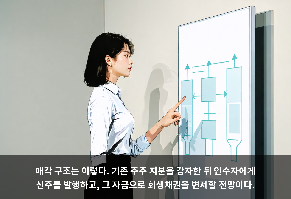 매각 구조는 이렇다. 기존 주주 지분을 감자한 뒤 인수자에게 신주를 발행하고, 그 자금으로 회생채권을 변제할 전망이다.