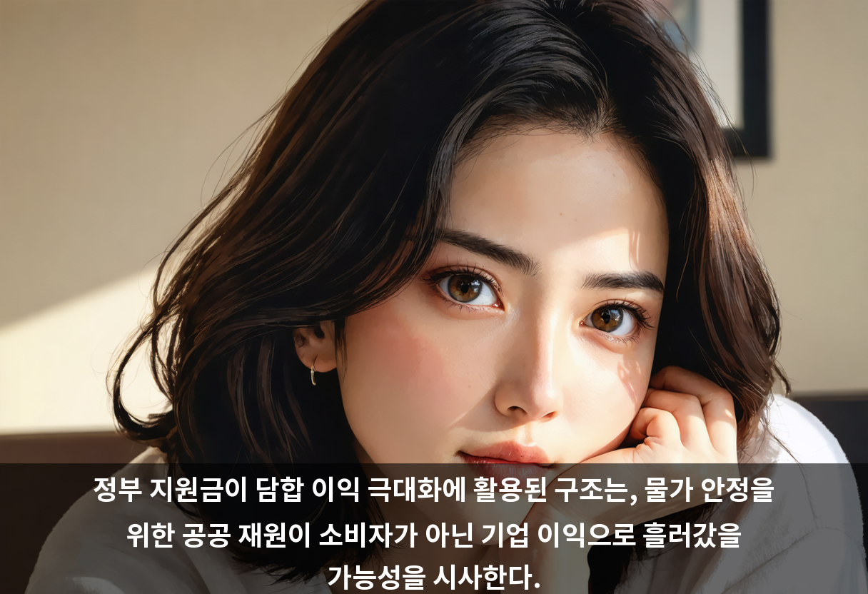 정부 지원금이 담합 이익 극대화에 활용된 구조는, 물가 안정을 위한 공공 재원이 소비자가 아닌 기업 이익으로 흘러갔을 가능성을 시사한다.
